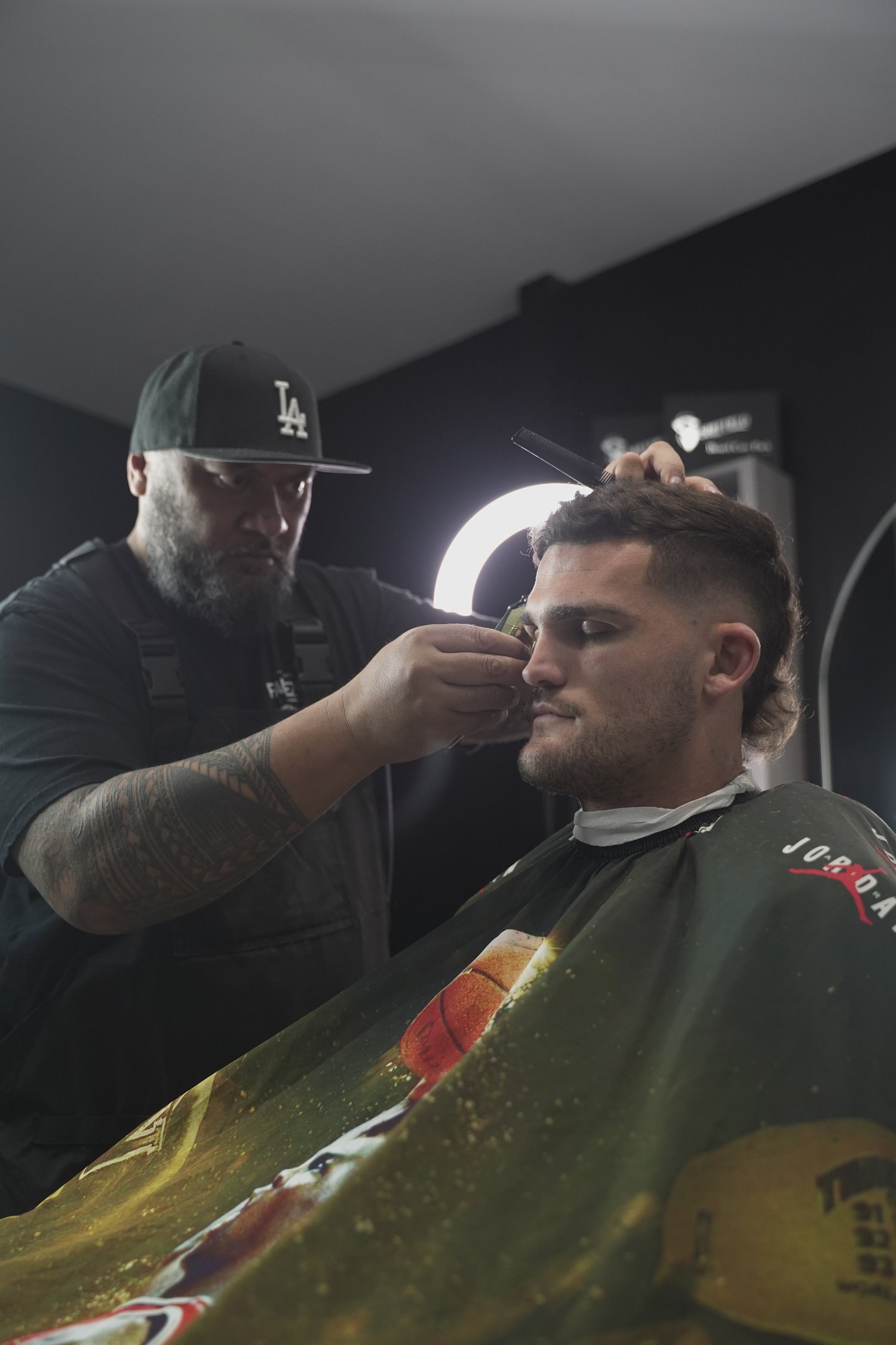 Beard trim being finished at Apex Barber, Penrith